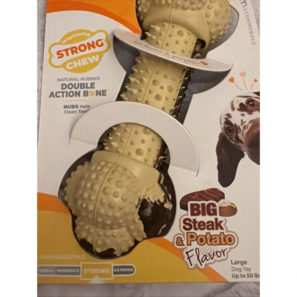 Nylabone Double Action Bone Strong Chew Dog Toy Steak Potato Flavor Large 50lbs